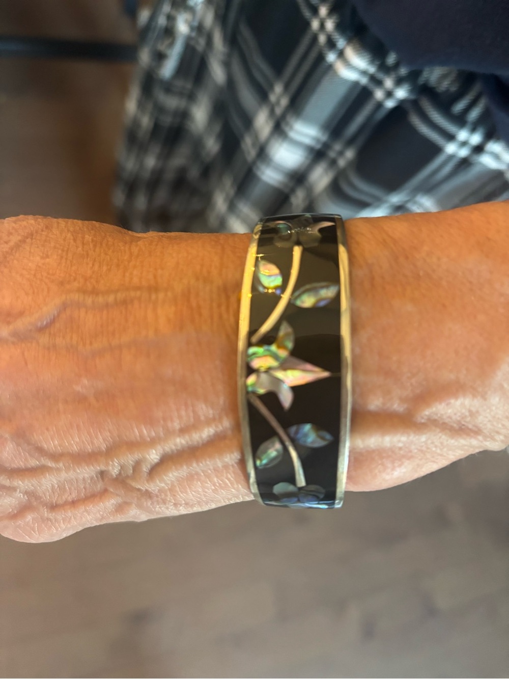 Abalone Bangle with Iridescent Floral Inlay